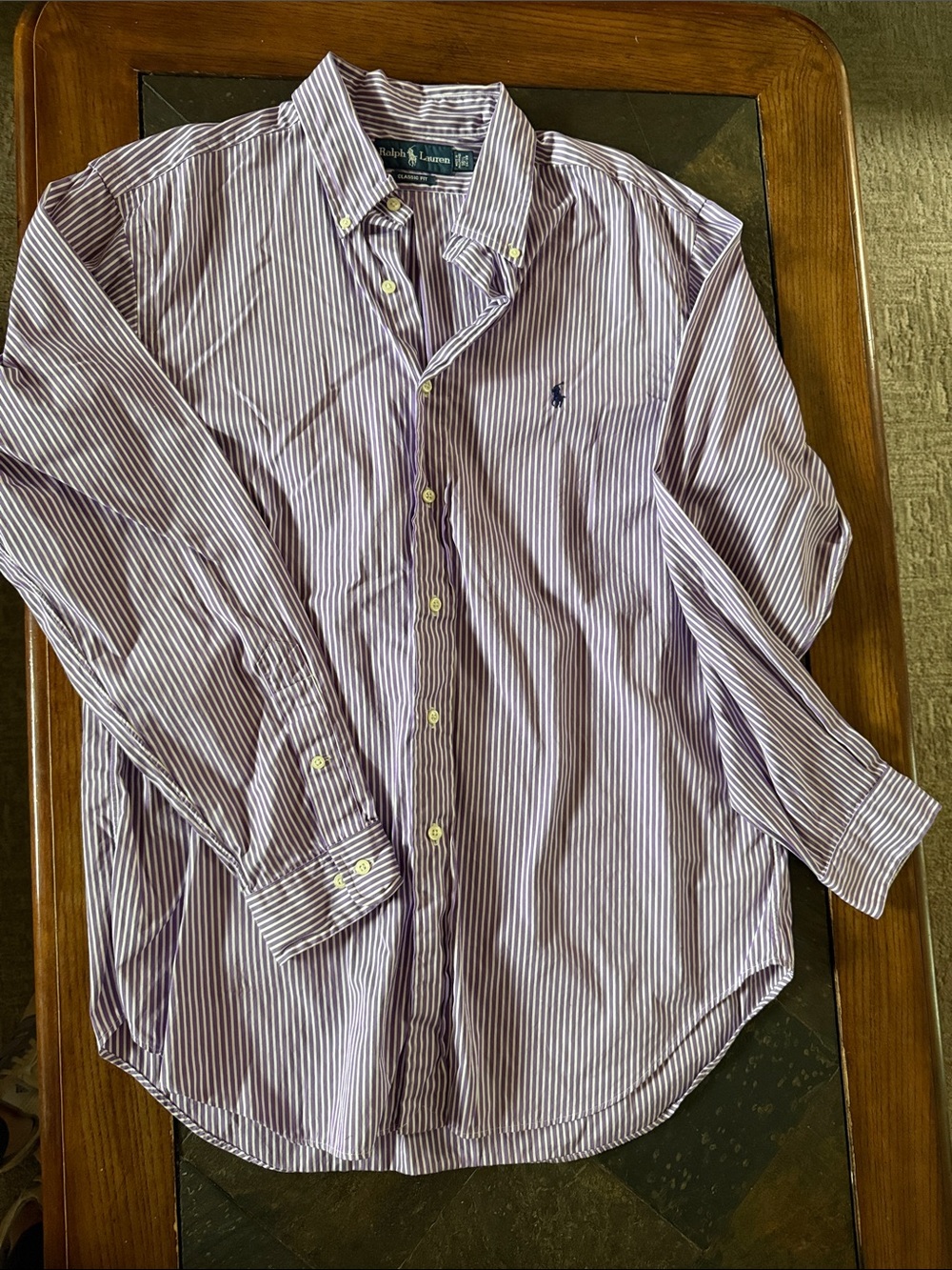 Ralph Lauren Men’s Lavender and White Striped Button-Down Shirt